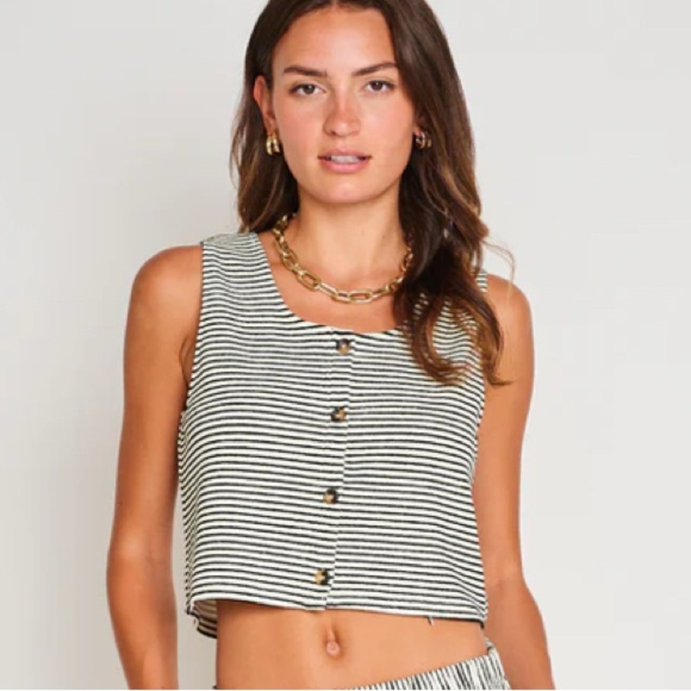 Black and White Striped Button Up Tank Top